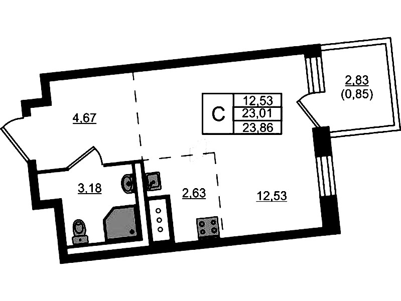 Квартира студия 23.86 м², 3/11 эт., ЖК «Квартал Лаголово»